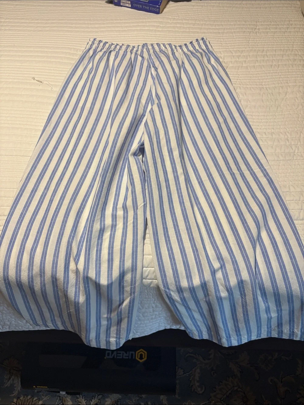 H & m Striped Blue and White Wide-Leg linen blend pants